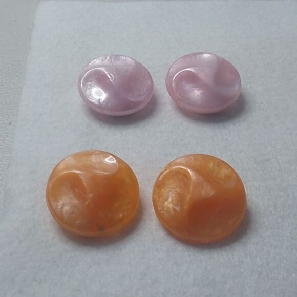 Vintage Lucite/Plastic Clip Earrings Amber/Pink Swirl Grandmacore Granny Chic - Picture 1 of 6